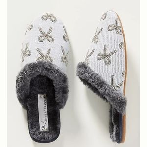 Anthropologie Elsa Beaded Slippers- grey/pale blue